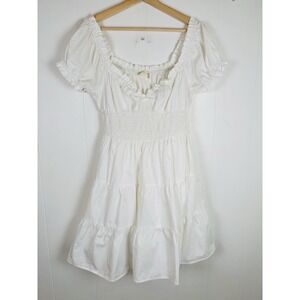 Altar'd State Womens Size Large White Short Peasant Mini Dress Cotton
